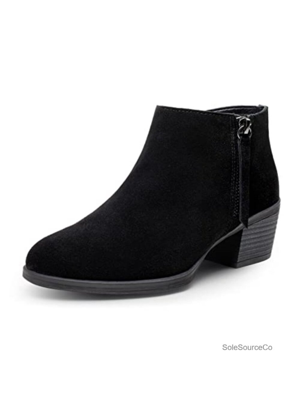 Genuine Suede Leather Ankle Boots Wide Width Memory Foam Low Heel Zip Women